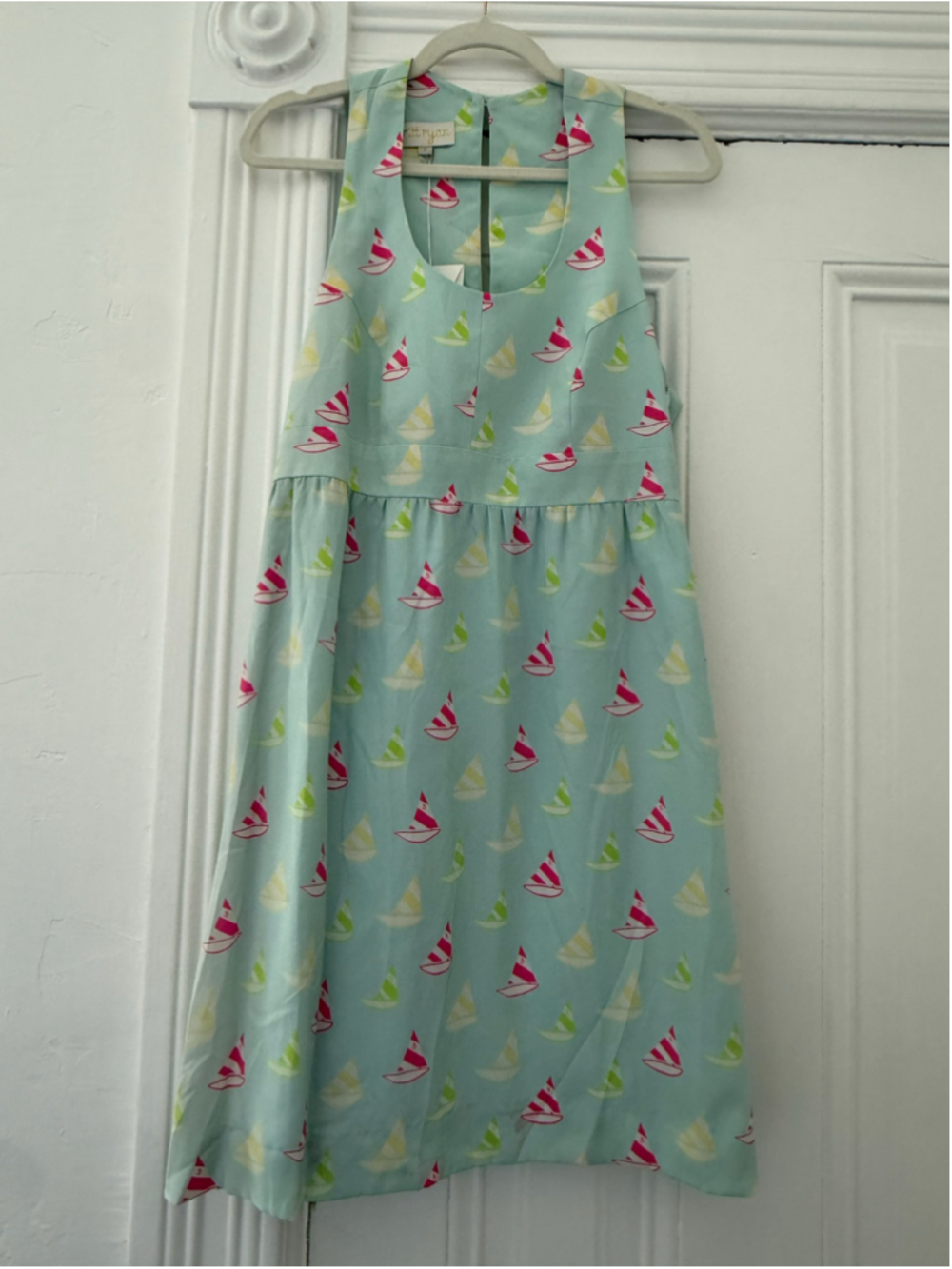 Women's Britt Ryan Light Blue Pink Sailboat Print Silk Dress Size 8